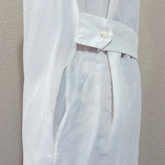 ALL SAINTS Sheer Ivory Silk Sleeveless Button Down Shirt Dress with pockets